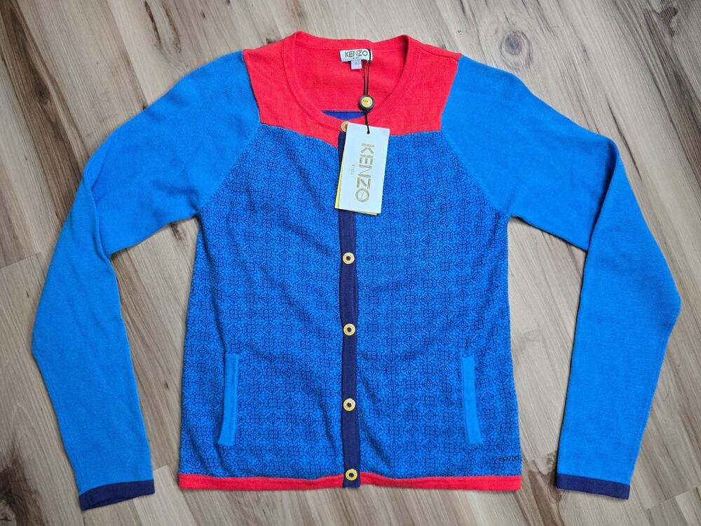 Kenzo Kids Blue & Red knit Sweater Button-Up Boys size Small Urban Travel